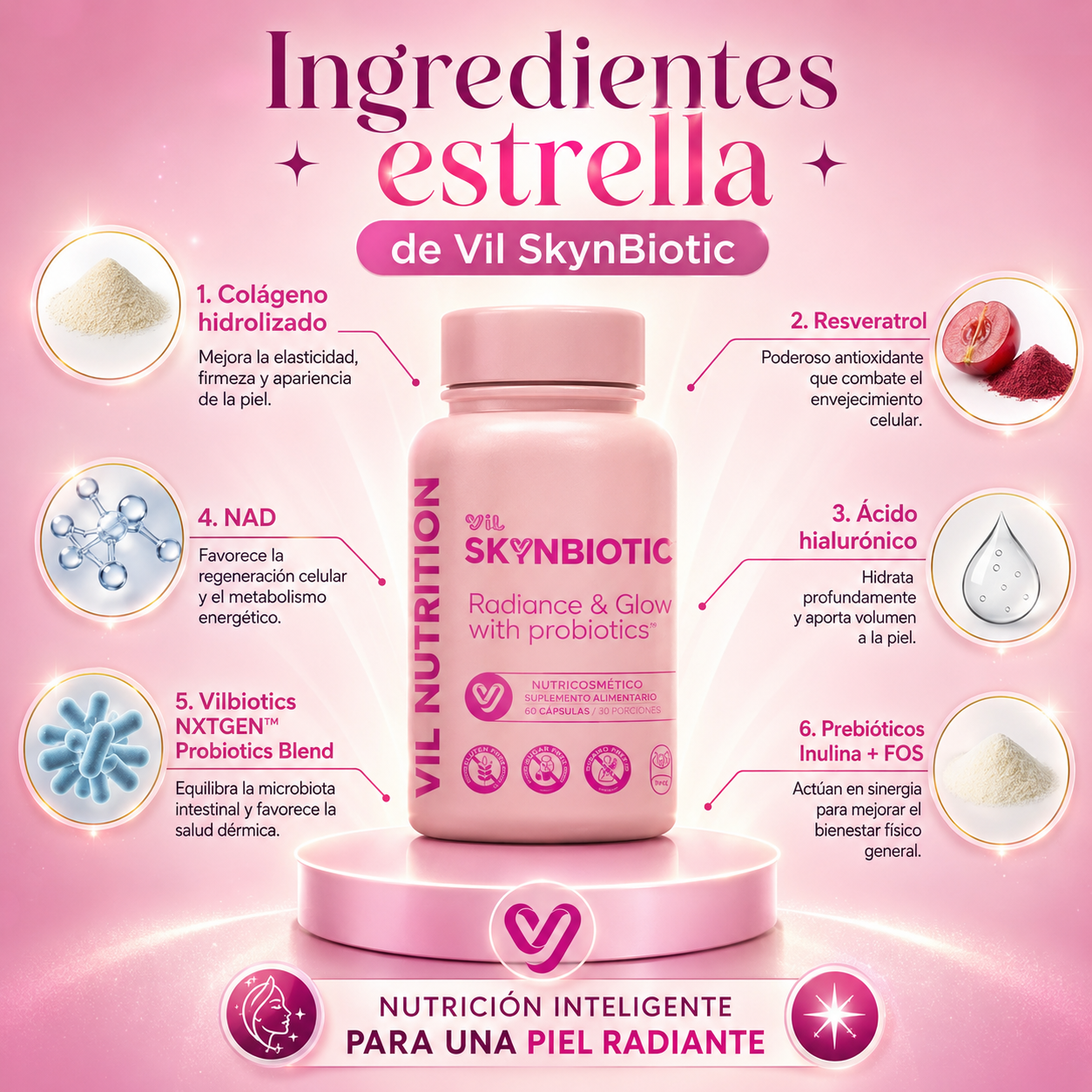 Vil SkynBiotic™ – El probiótico que ilumina tu piel desde adentro y reestablece el brillo de tu rostro